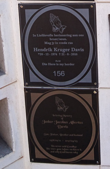 DAVIS Hendrik Kruger 1974-2016 :: DAVIS Jasper Jacobus Albertus 197?-2017