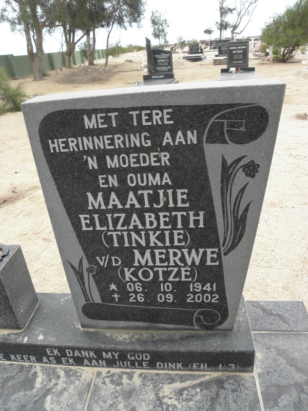 MERWE Maatjie Elizabeth, v.d. nee KOTZÉ 1941-2002