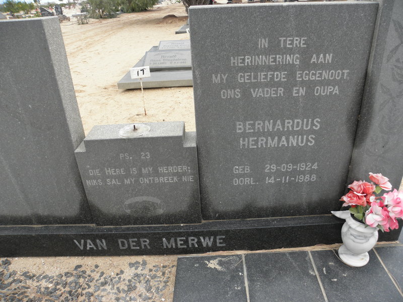 MERWE Bernardus Hermanus, van der 1924-1988