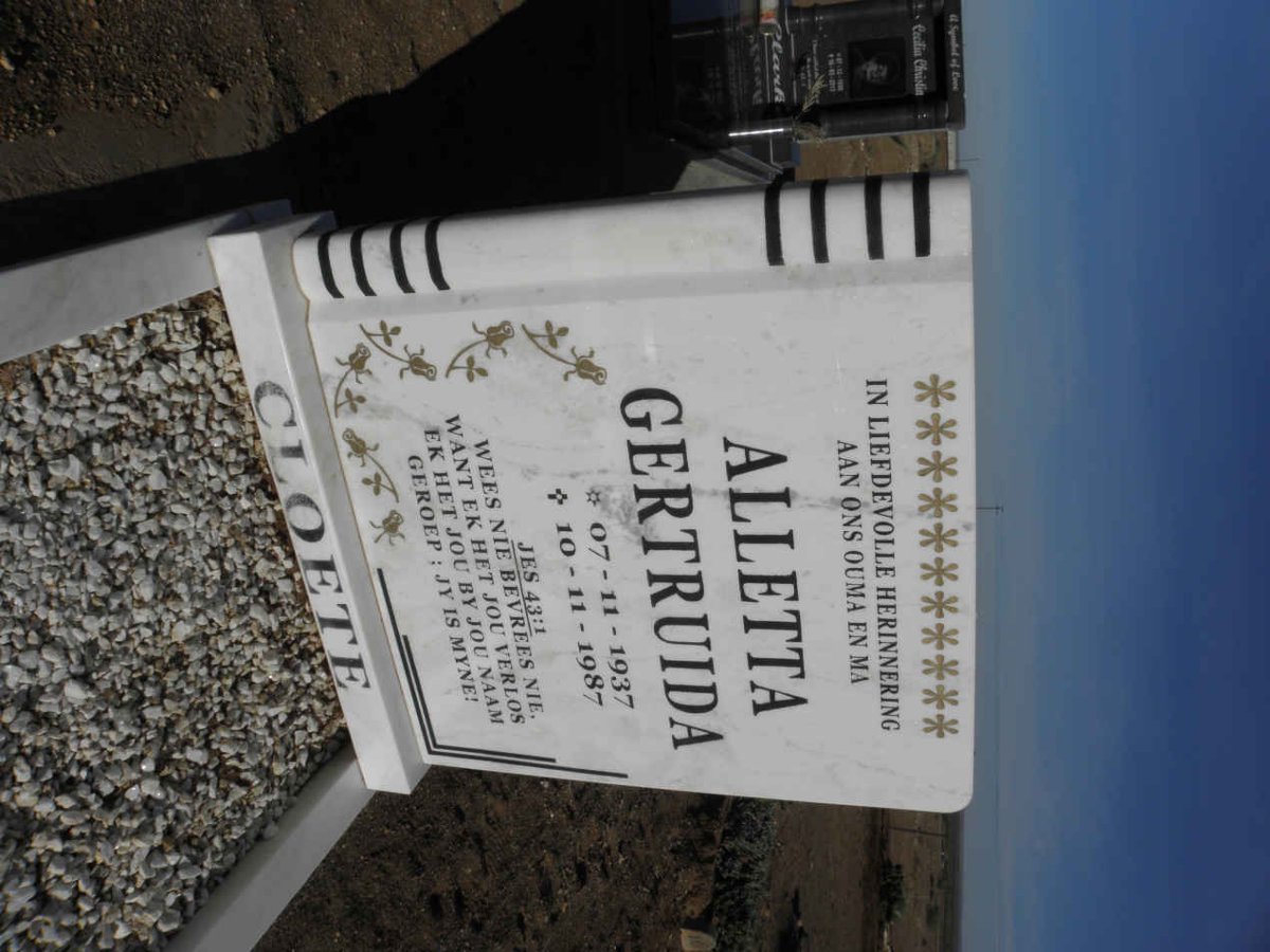 CLOETE Alletta Gertruida 1937-1987