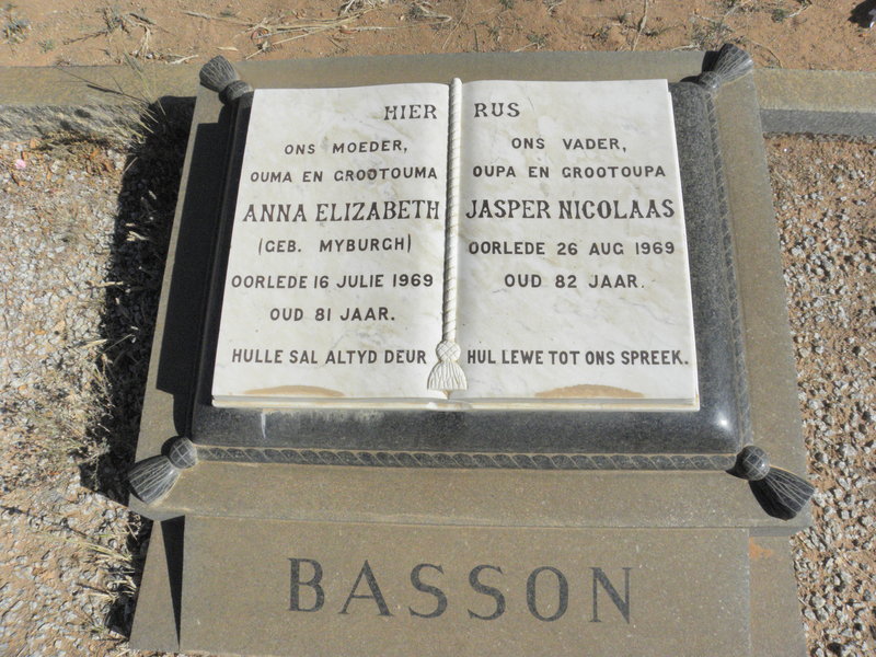 BASSON Jasper Nicolaas -1969 &amp; Anna Elizabeth MYBURGH -1969