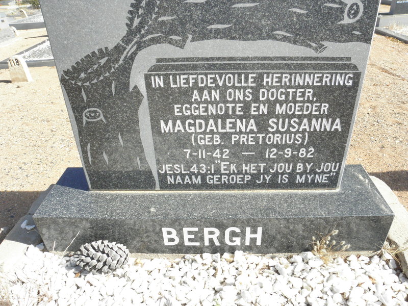 BERGH Magdalena Susanna nee PRETORIUS 1942-1982