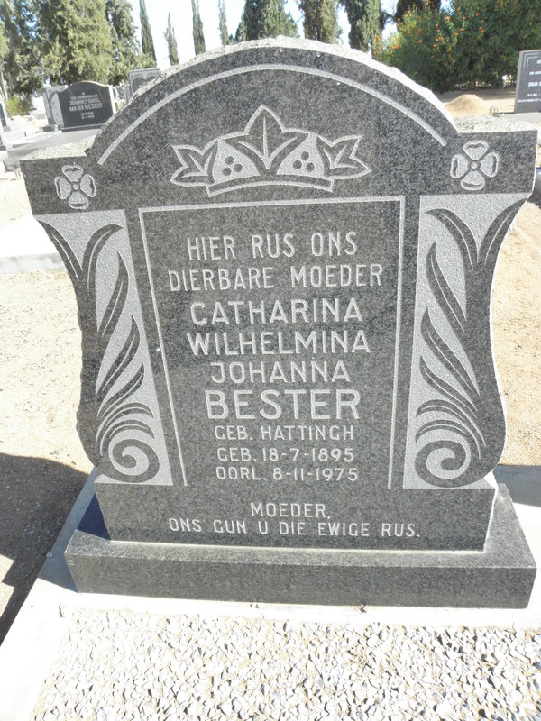 BESTER Catharina Wilhelmina Johanna nee HATTINGH 1895-1975