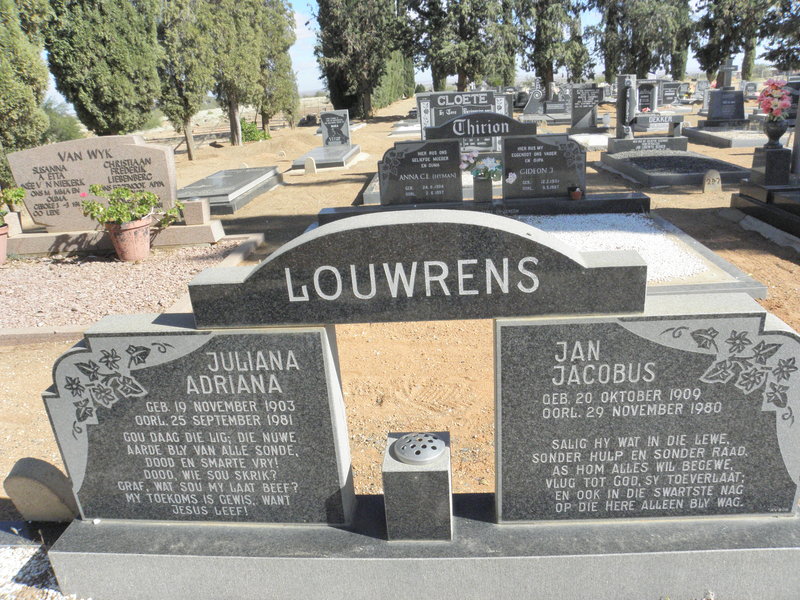 LOUWRENS Jan Jacobus 1909-1980 &amp; Juliana Adriana 1903-1981
