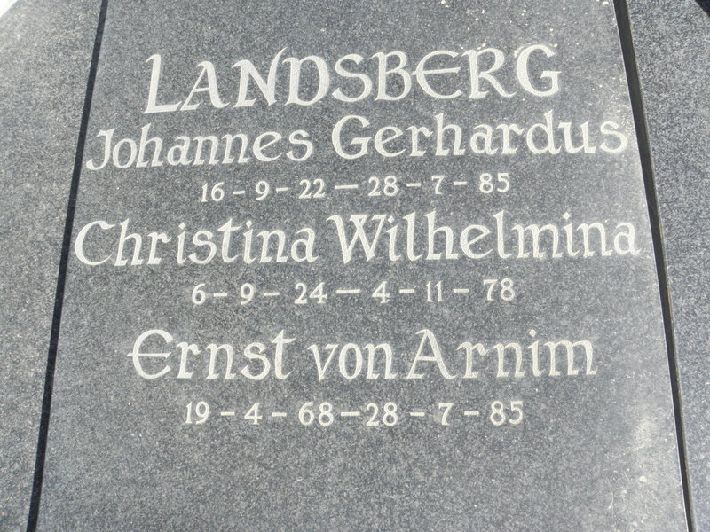 LANDSBERG Johannes Gerhardus 1922-1985 &amp; Christina Wilhelmina 1924-1978 :: LANDSBERG Ernst von Arnim 1968-1985