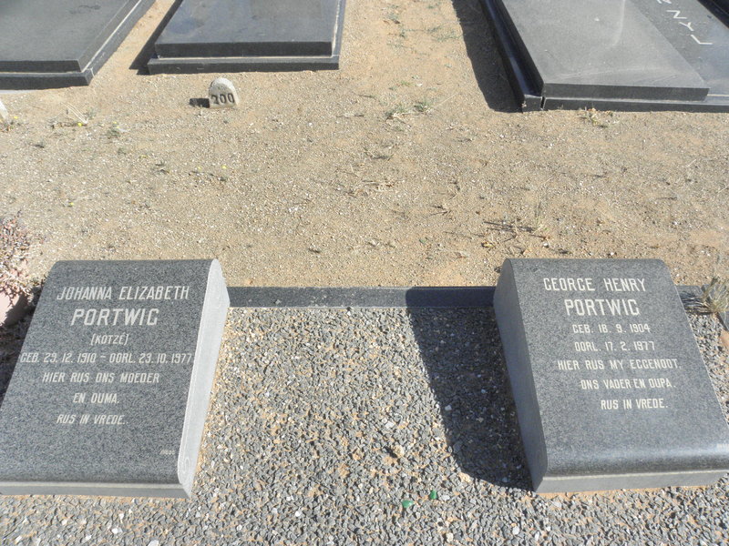 PORTWIG George Henry 1904-1977 &amp; Johanna Elizabeth KOTZÉ 1910-1977