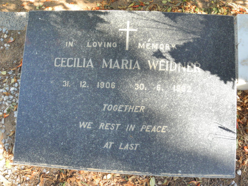 WEIDNER Peter Joseph 1898-1984 &amp; Cecilia Maria 1906-1982
