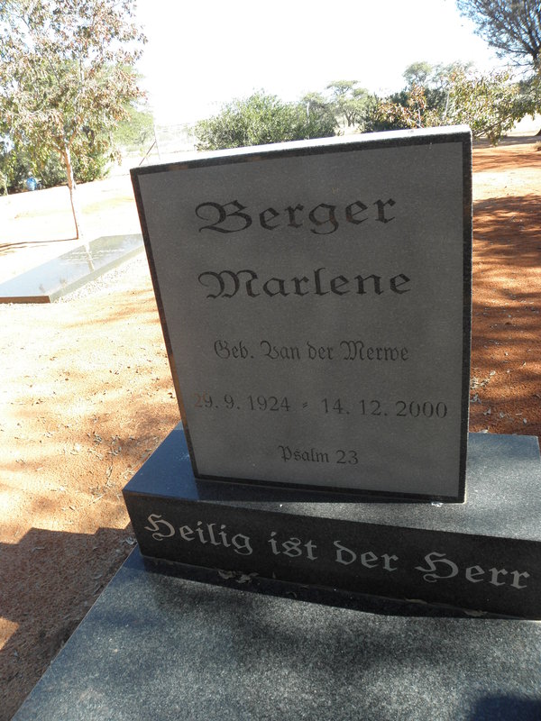 BERGER Marlene nee VAN DER MERWE 1924-2000