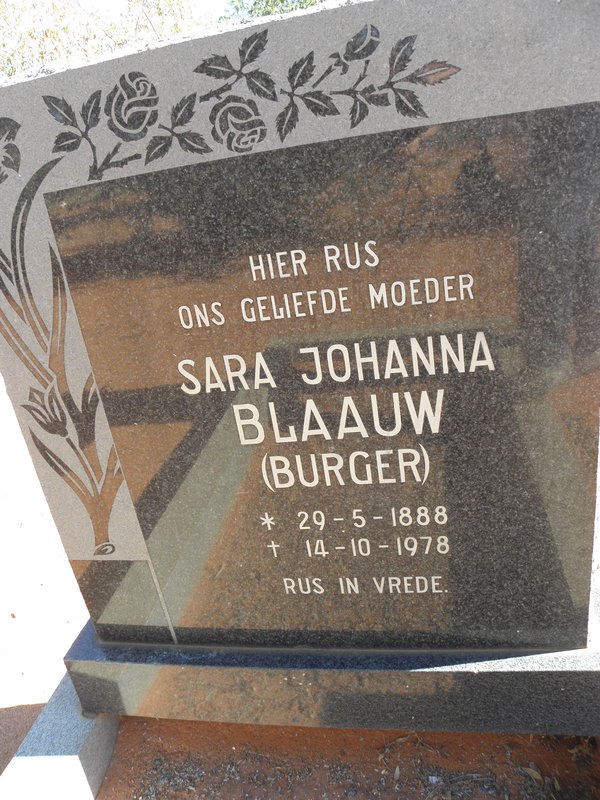 BLAAUW Sara Johanna nee BURGER 1888-1978