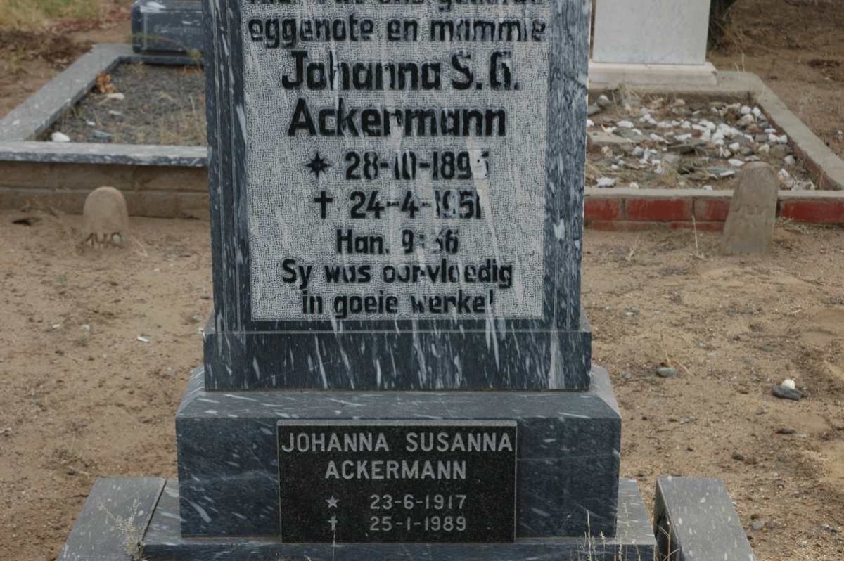 ACKERMANN Johanna S.G. 1895-1951 :: ACKERMANN Johanna Susanna 1917-1989