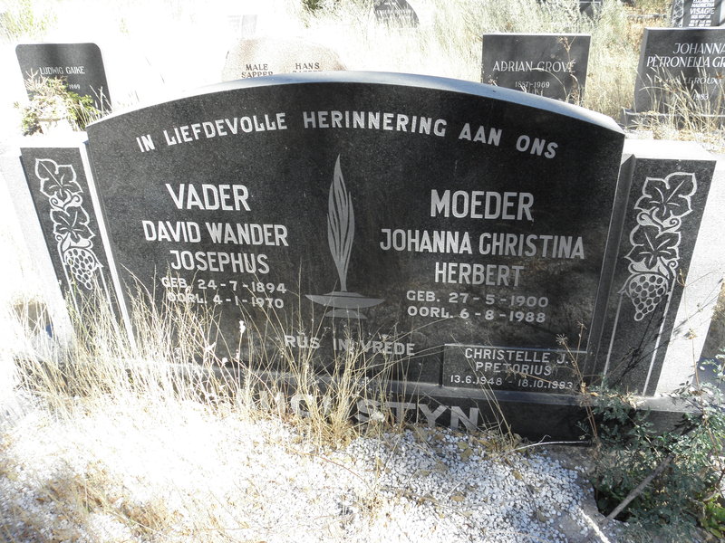 AUGUSTYN David Wander Josephus 1894-1970 &amp; Johanna Christina Herbert 1900-1988 :: PRETORIUS Christelle J. 1948-1983
