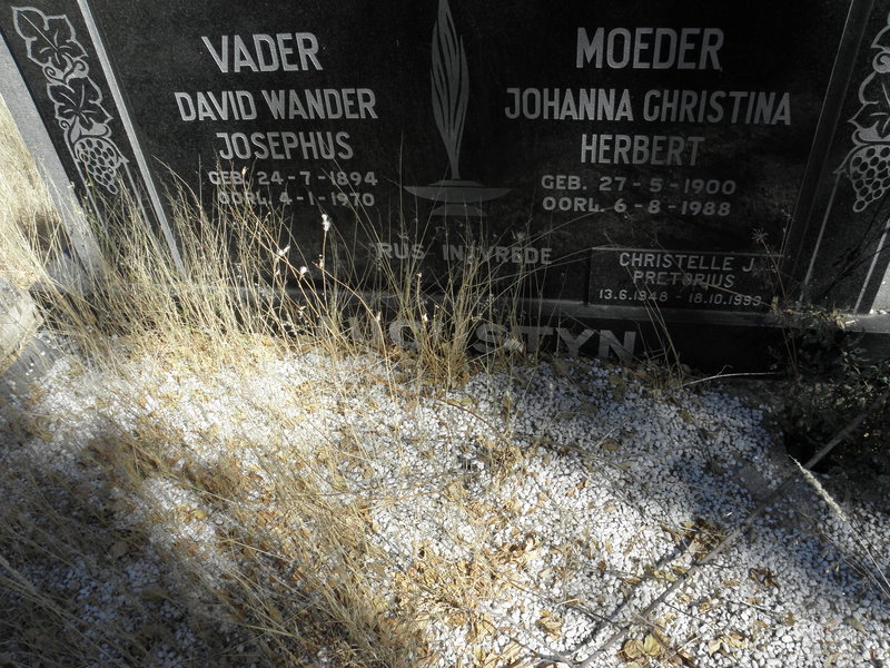 AUGUSTYN David Wander Josephus 1894-1970 &amp; Johanna Christina Herbert 1900-1988 :: PRETORIUS Christelle J. 1948-1983