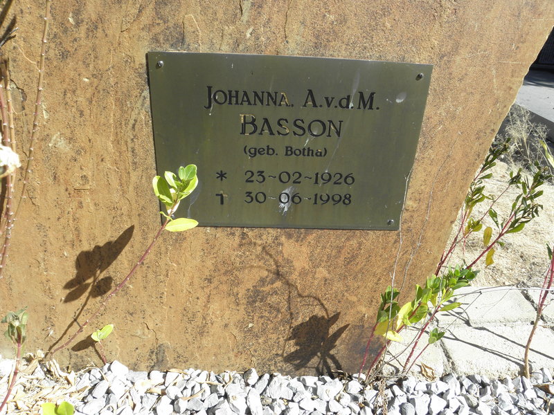 BASSON Johanna A. v.d.M. nee BOTHA 1926-1998