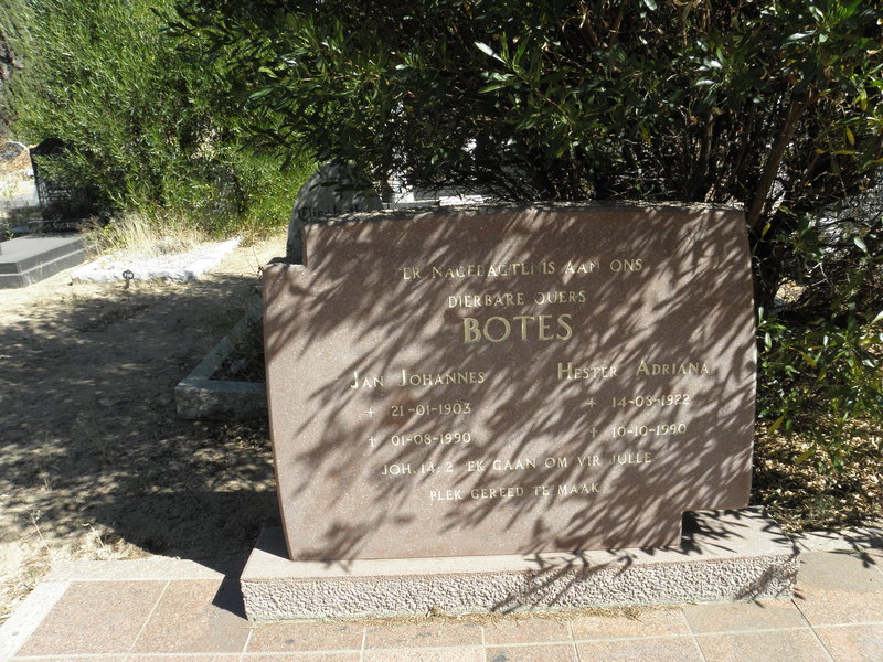 BOTES Jan Johannes 1903-1990 &amp; Hester Adriana 1922-1990