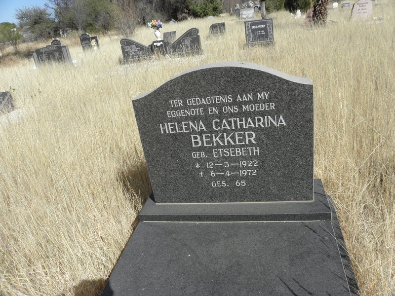 BEKKER Helena Catharina nee ETSEBETH 1922-1972
