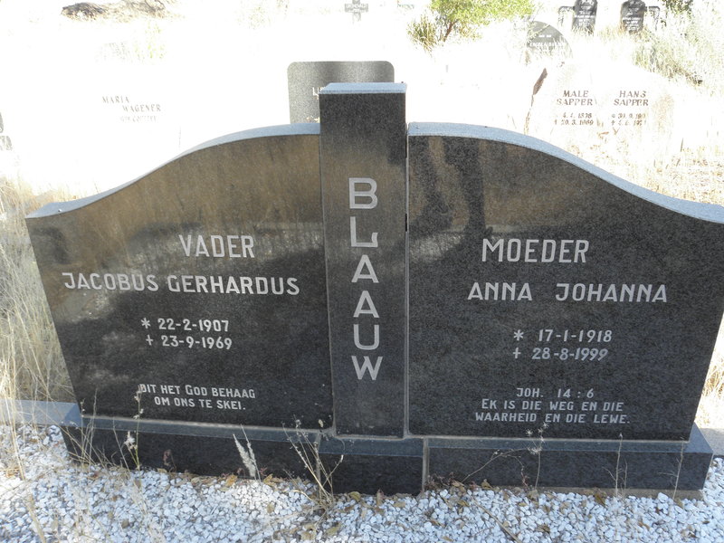 BLAAUW Jacobus Gerhardus 1907-1969 &amp; Anna Johanna 1918-1999