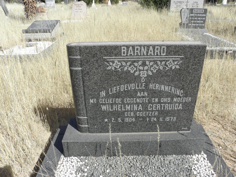 BARNARD Wilhelmina Gertruida nee COETZER 1904-1973