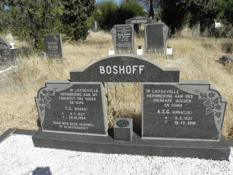 BOSHOFF C.G. 1927-1994 &amp; A.S.G. 1931-2010