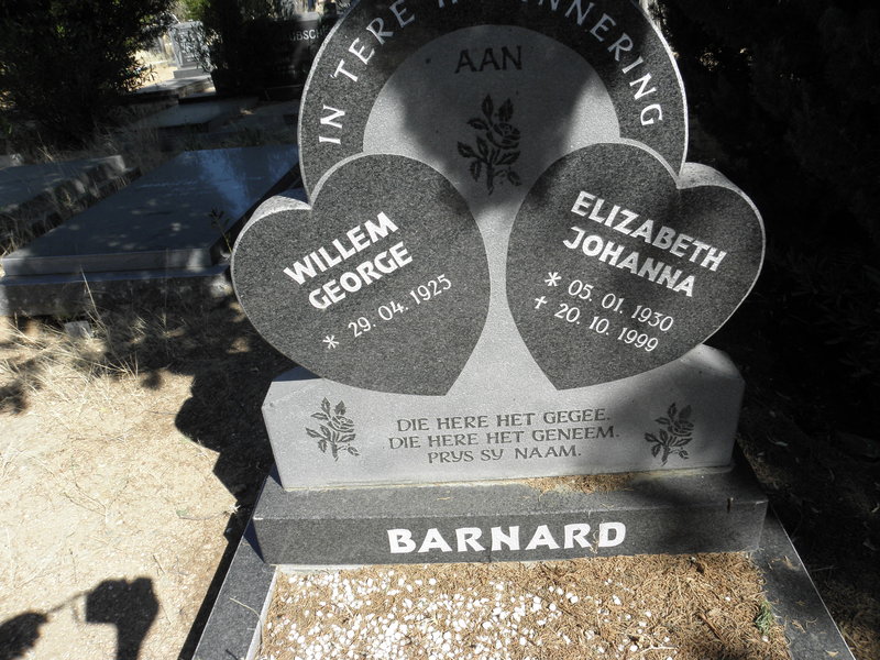 BARNARD Willem George 1925- &amp; Elizabeth Johanna 1930-1999