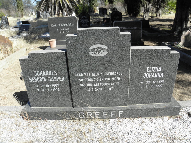 GREEF Johannes Hendrik Jasper 1907-1975 &amp; Elizha Johanna 1911-1993