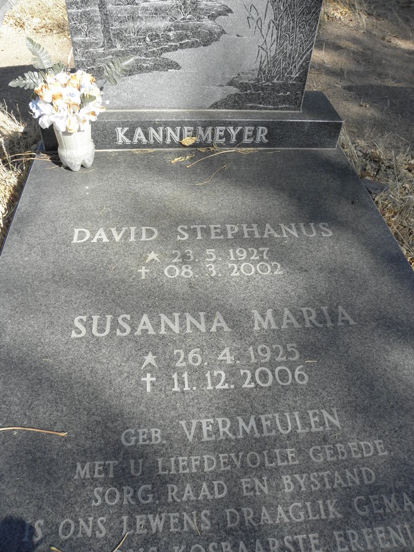 KANNEMEYER David Stephanus 1927-2002 &amp; Susanna Maria VERMEULEN 1925-2006