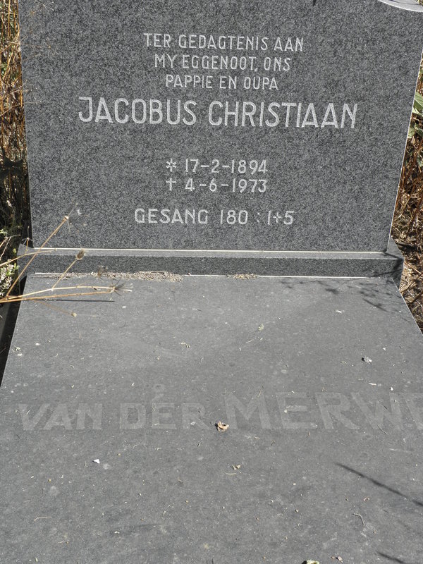 MERWE Jacobus Christiaan, van der 1894-1973