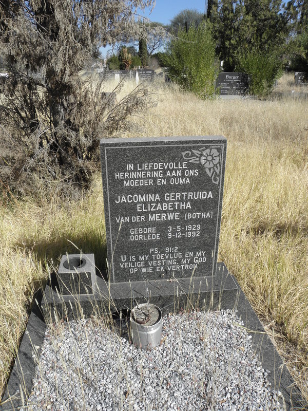 MERWE Jacomina Gertruida Elizabetha, van der nee BOTHA 1929-1992