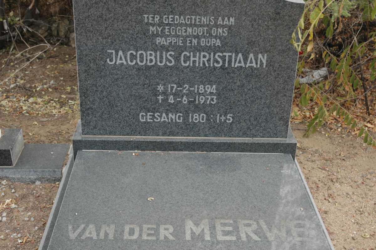MERWE Jacobus Christiaan, van der 1894-1973 &amp; Catharina Maria, van der VAN DER WESTHUIZEN 1893-1963