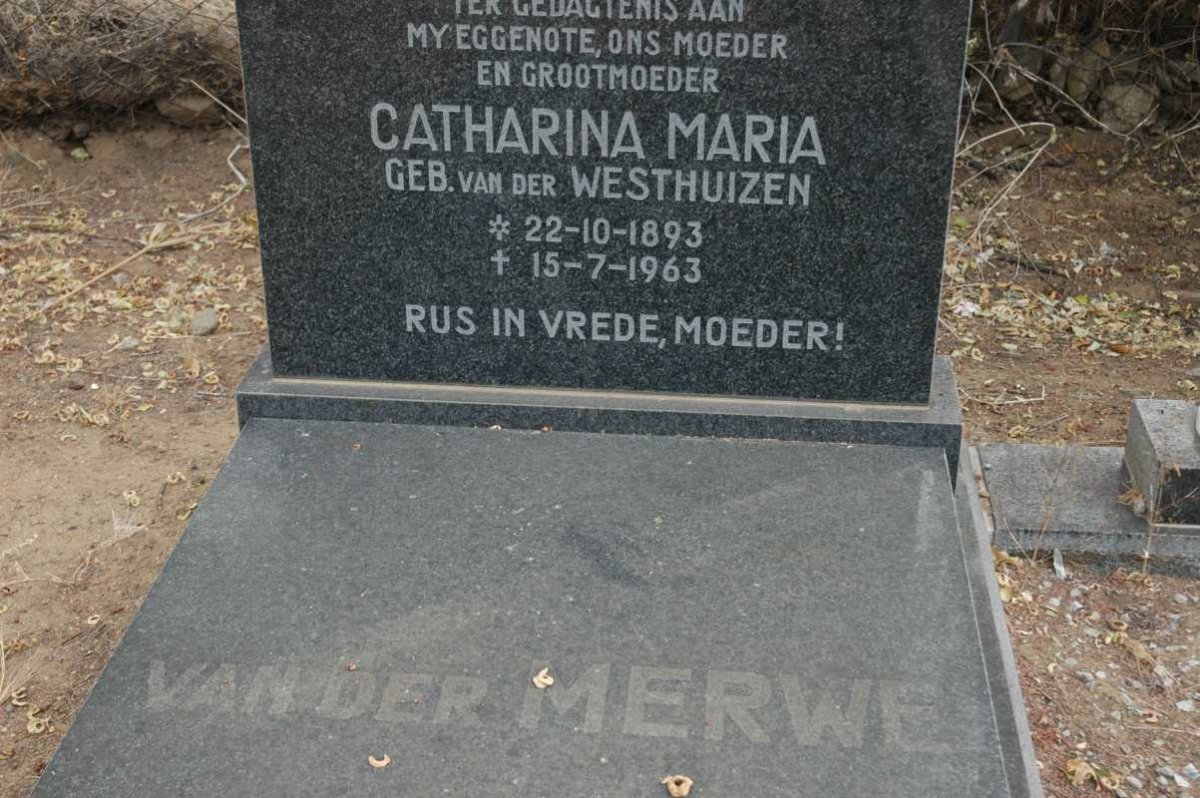 MERWE Jacobus Christiaan, van der 1894-1973 &amp; Catharina Maria, van der VAN DER WESTHUIZEN 1893-1963
