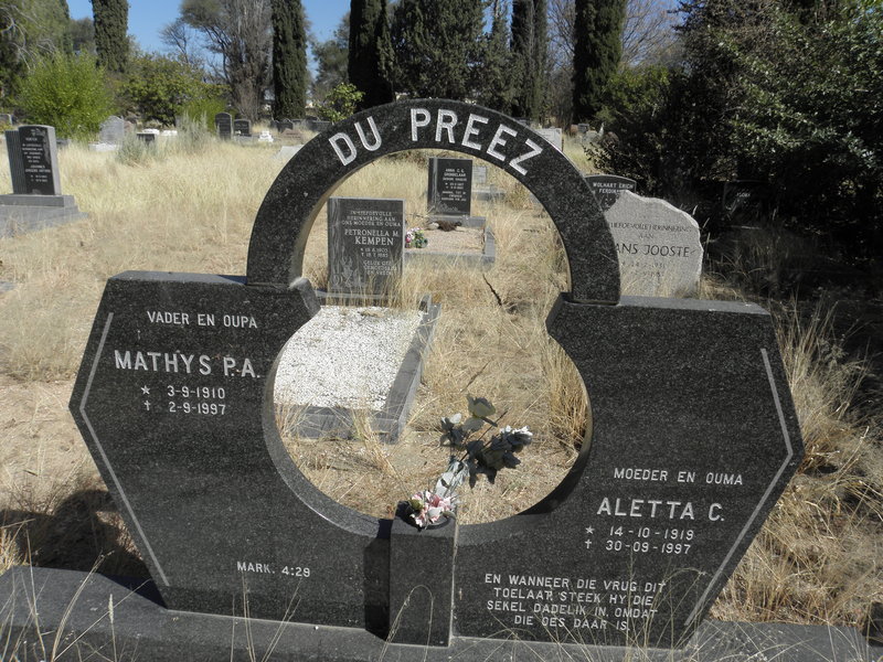 PREEZ Mathys P.A., du 1910-1997 &amp; Aletta C. 1919-1997