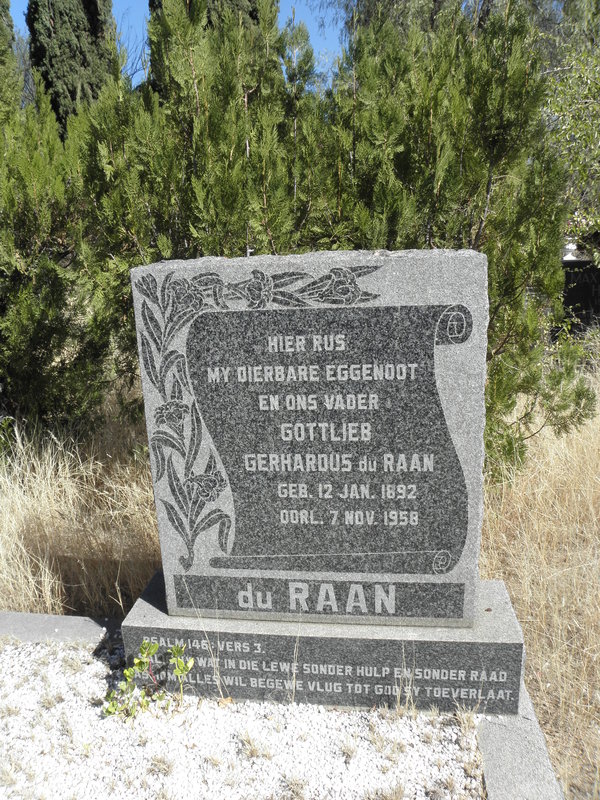 RAAN Gottlieb Gerhardus, du 1892-1958