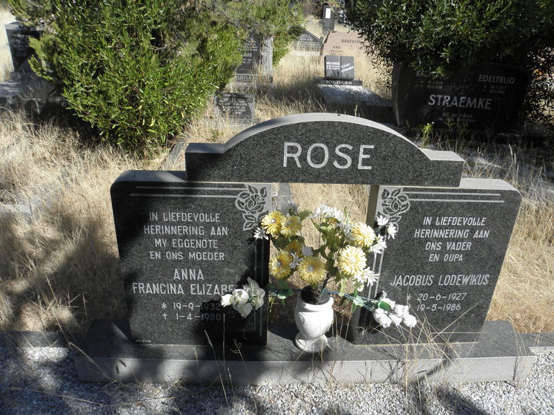 ROSE Jacobus Lodewikus 1927-1986 &amp; Anna Francina Elizabeth 1932-1980