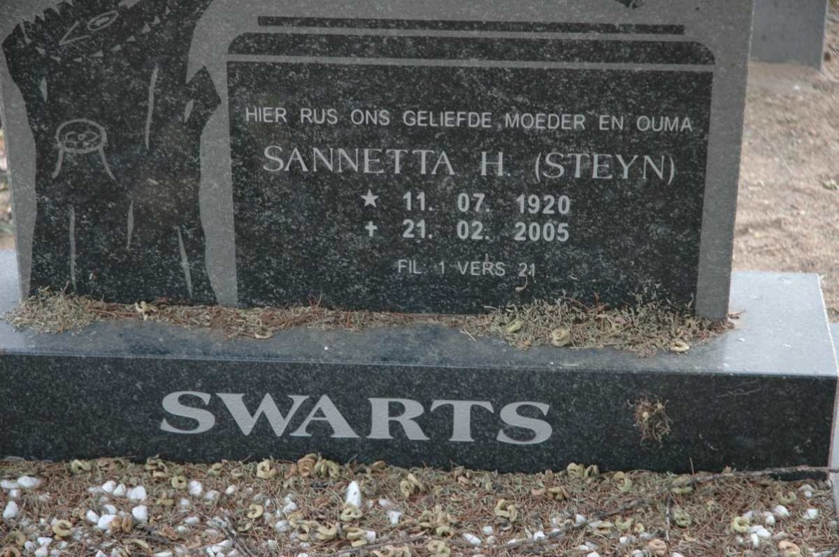 SWARTS Sannetta H. nee STEYN 1920-2005