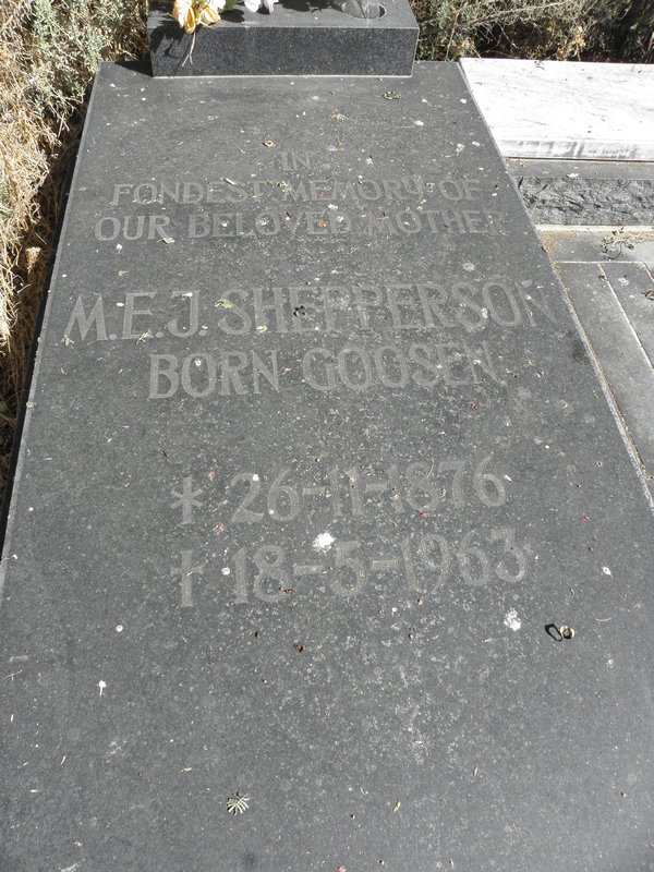 SHEPPERSON M.E.J. nee GOOSEN 1876-1963