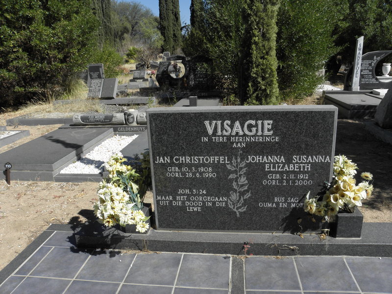 VISAGIE Jan Christoffel 1908-1990 &amp; Johanna Susanna Elizabeth 1912-2000