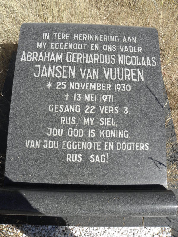 VUUREN Abraham Gerhardus Nicolaas, Jansen van 1930-1971