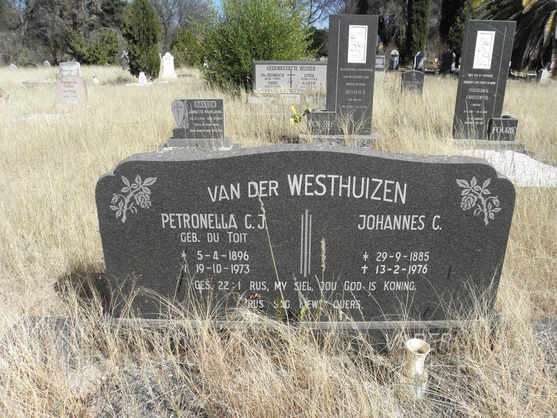 WESTHUIZEN Johannes C., van der 1885-1976 &amp; Petronella C.J. DU TOIT 1896-1973
