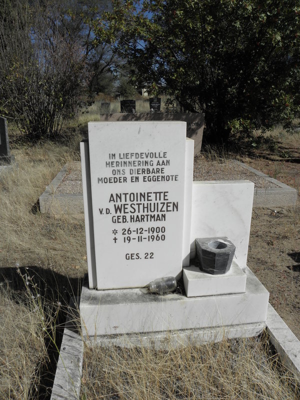WESTHUIZEN Antoinette, v.d. nee HARTMAN 1900-1960