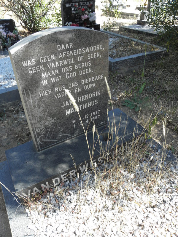 WESTHUIZEN Jan Hendrik Marthinus, van der 1917-1987