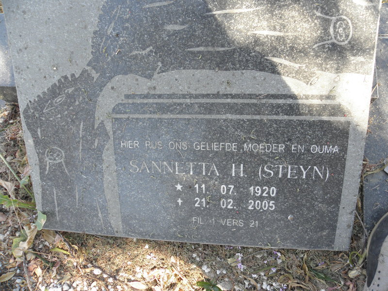 ? Sannetta H. nee STEYN 1920-2005