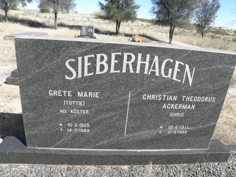 SIEBERHAGEN Christian Theodorus Ackerman 1911-1988 &amp; Grete Marie KOSTER 1920-1989
