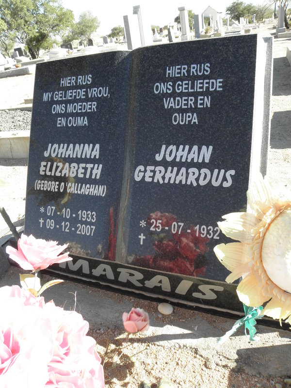 MARAIS Johan Gerhardus 1932- &amp; Johanna Elizabeth O'CALLAGHAN 1933-2007