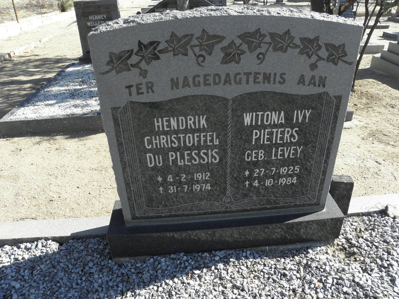 PLESSIS Hendrik Christoffel, du 1912-1974 &amp; Witona Ivy Pieters LEVEY 1925-1984
