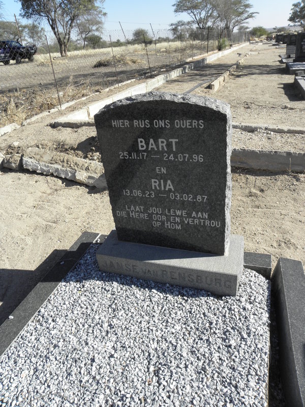 RENSBURG Bart, Janse van 1917-1996 &amp; Ria 1923-1987