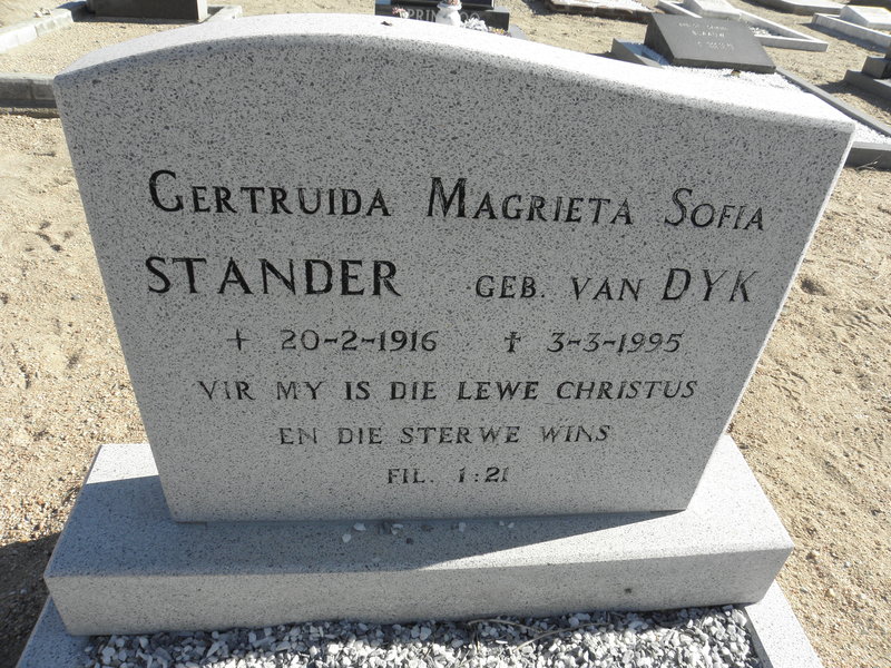STANDER Gertruida Magrieta Sofia nee VAN DYK 1916-1995