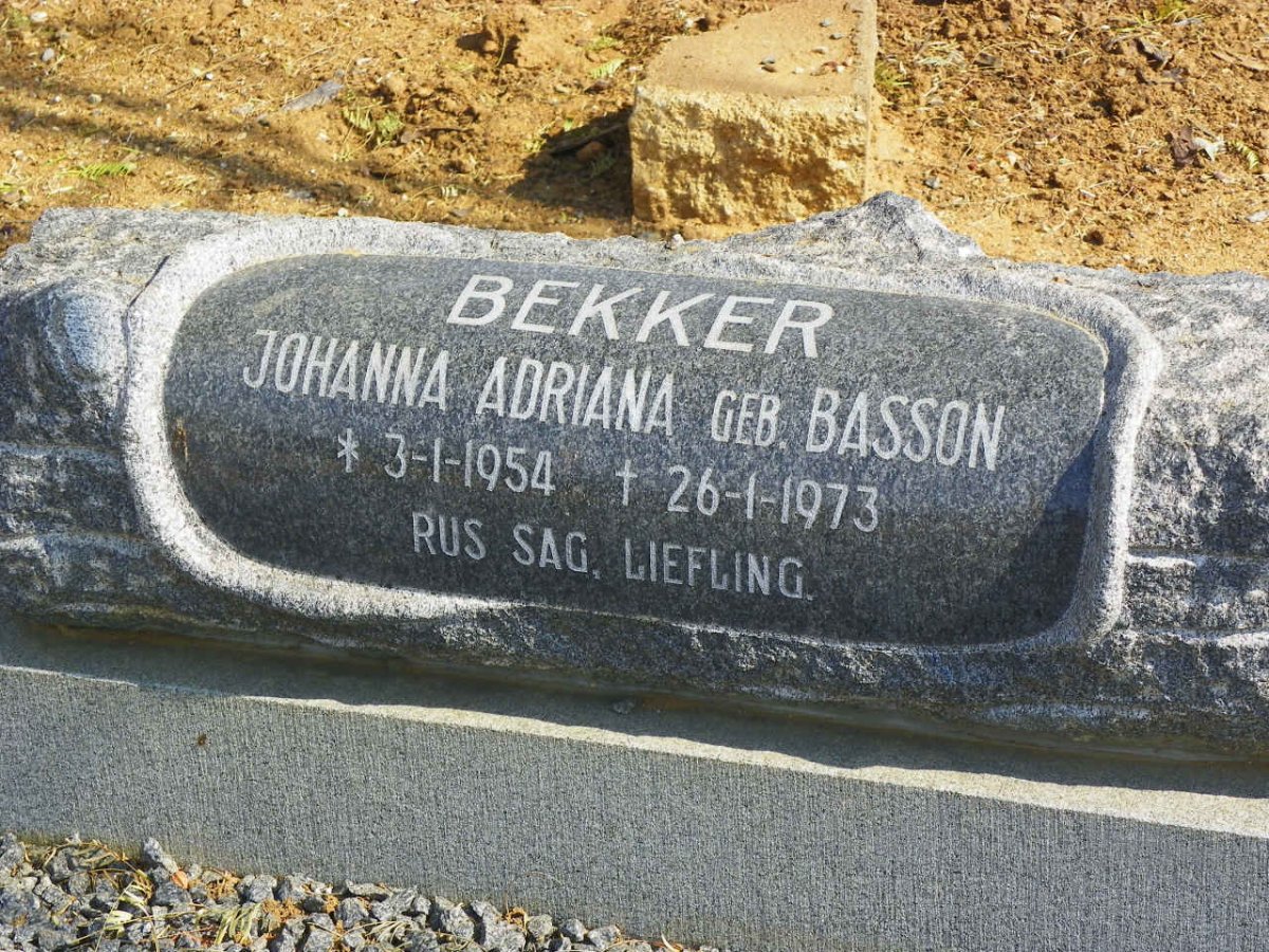 BEKKER Johanna Adriana nee BASSON 1954-1973