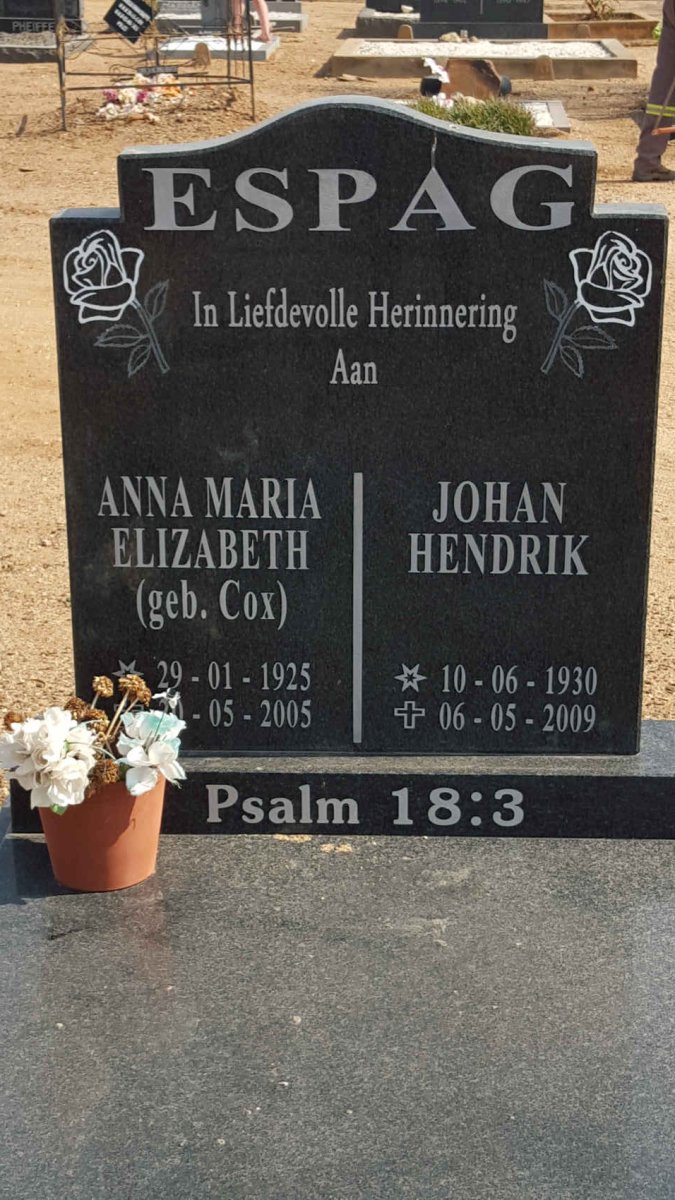 ESPAG Johan Hendrik 1930-2009 &amp; Anna Maria Elizabeth COX 1925-2005