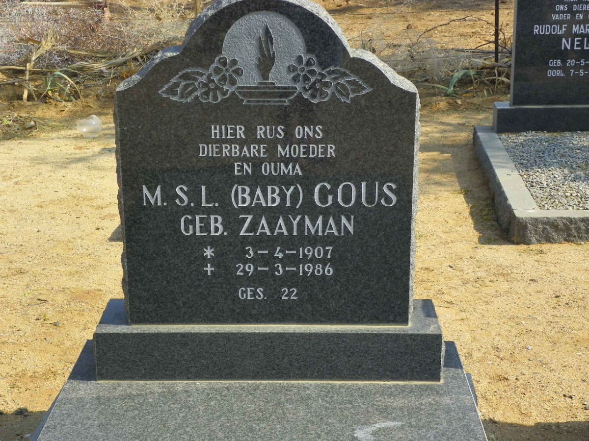 GOUS M.S.L. nee ZAAYMAN 1907-1986