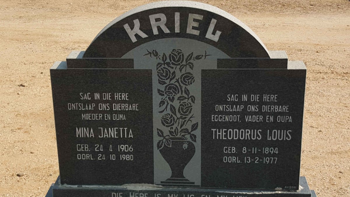 KRIEL Theodorus Louis 1894-1977 &amp; Mina Janetta 906-1980