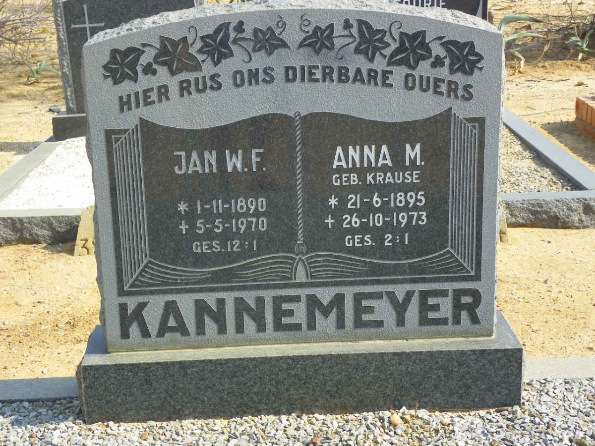 KANNEMEYER Jan W.F. 1890-1970 &amp; Anna M. KRAUSE 1895-1973